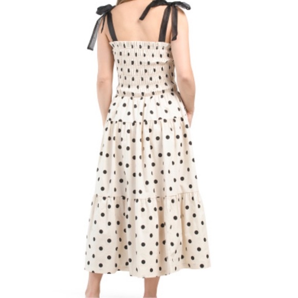 En Saison 100% Cotton Ivory & Black Polka Dot Tiered Midi Dress Sz L New - Picture 2 of 8